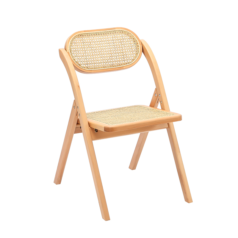 Sammenklappelig træstol med rattan kontaktflade